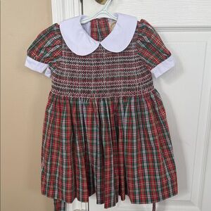 Plaid Smocked Dress with White Collar